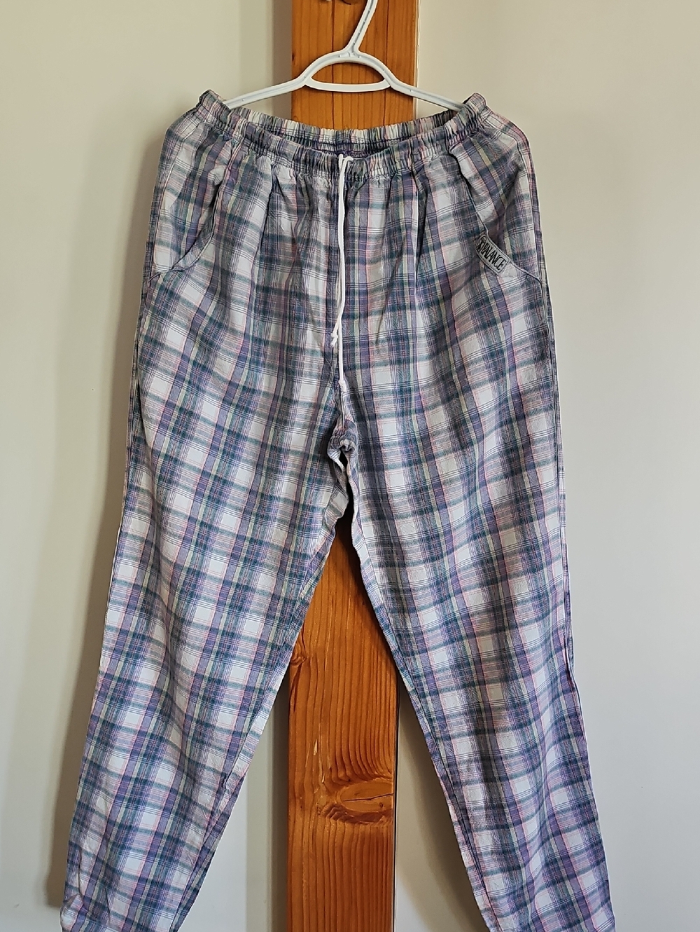 Plaid Drawstring Men’s Pants - Light Gray & Purple